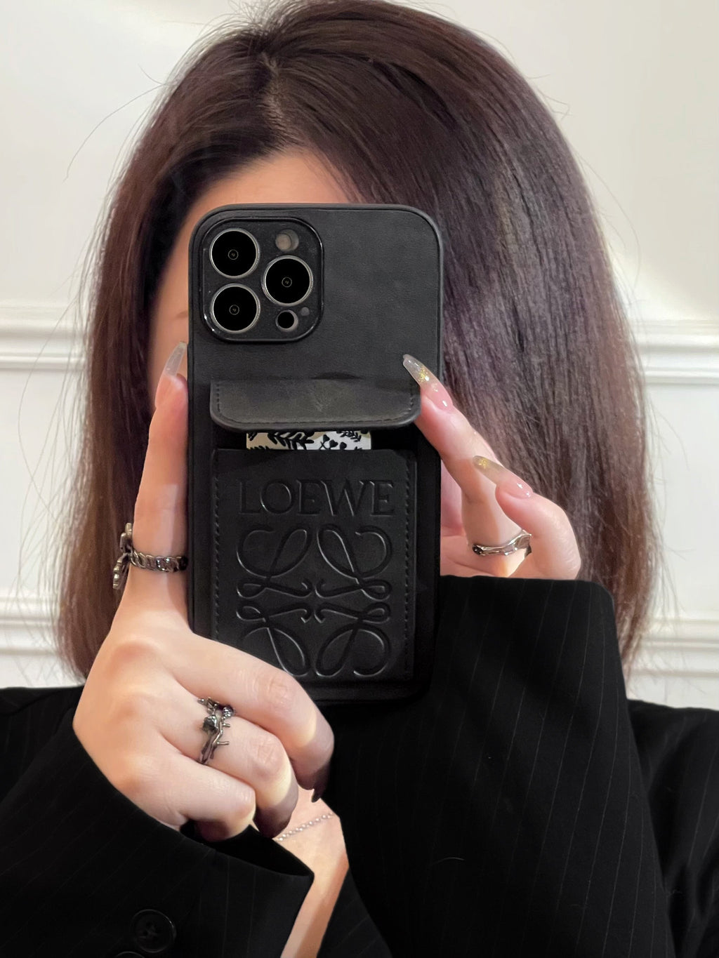 Luxury iPhone Case With Card Holder Black-LZP241448