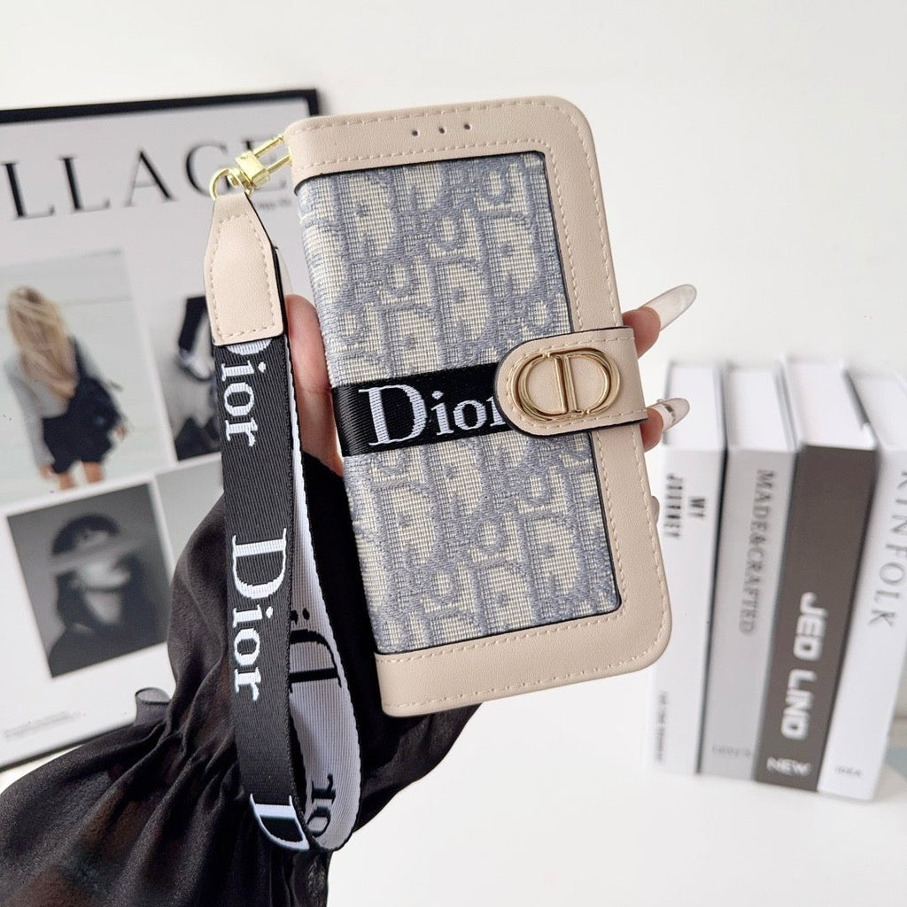 Fashion Elegant Pattern Wallet iPhone Case with Detachable Wrist Strap